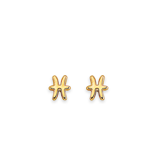 Astrology Sign Zodiac Stud Earrings in 14K Yellow Gold - Pisces Slide 0