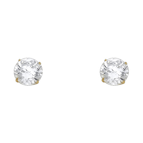 8mm 14K Yellow Gold Round Cut CZ Stud Earrings Slide 0