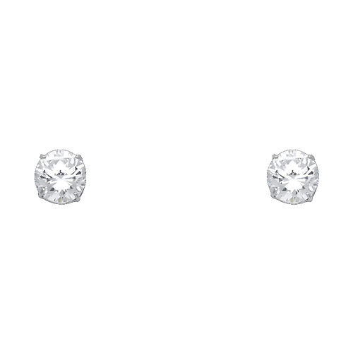 6mm 14K White Gold Round CZ Solitaire Stud Earrings Slide 0