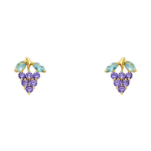 14K Yellow Gold Grape Drop CZ Stud Earrings Slide 0