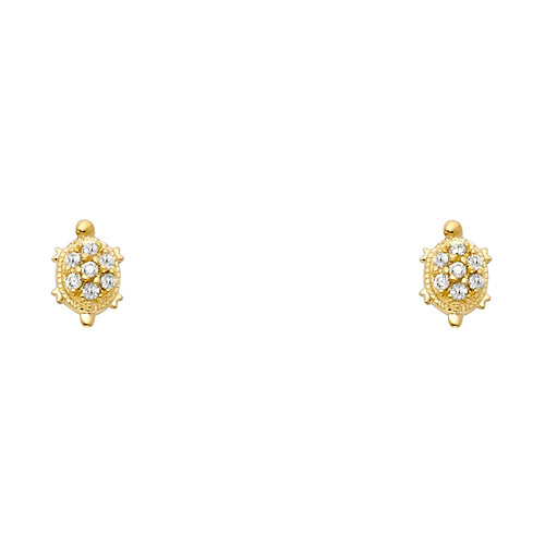 14K Yellow Gold Turtle CZ Stud Earrings Slide 0