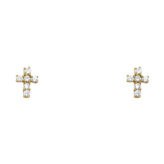 Mini 14K Yellow Gold Cross CZ Stud Earrings