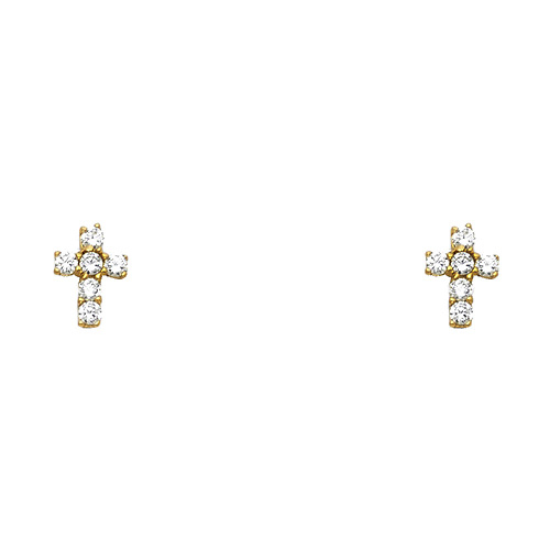 Mini 14K Yellow Gold Cross CZ Stud Earrings Slide 0