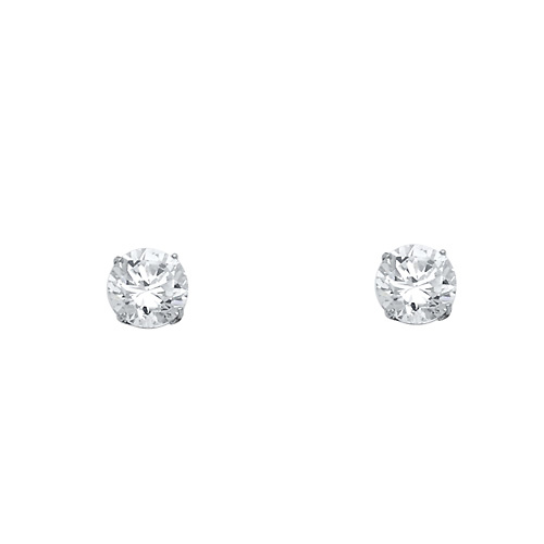 6mm 14K White Gold Round CZ Stud Earrings Slide 0