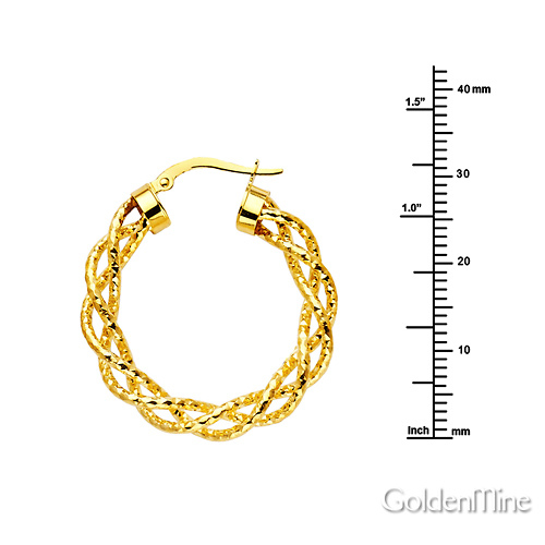 Twisted Open Diamond-Cut Medium Hoop Earrings - 14K Yellow Gold 1.2 inch Slide 1