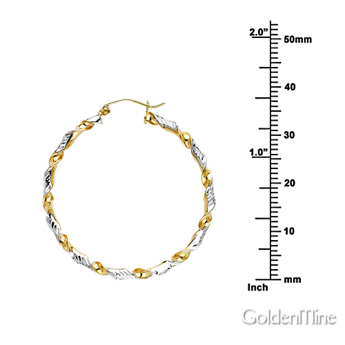 Spiraling Medium Hoop Earrings - 14K Two-Tone Gold 3mm x 1.4 inches Slide 1
