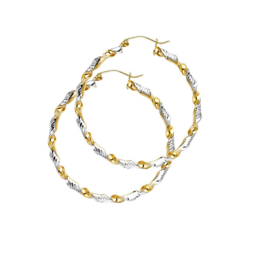Spiraling Medium Hoop Earrings - 14K Two-Tone Gold 3mm x 1.4 inches Slide 0