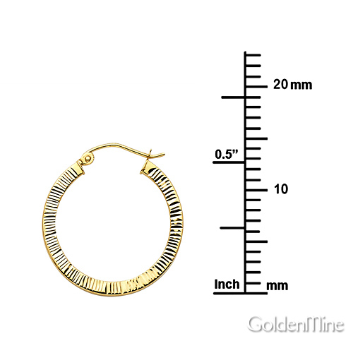 Diamond-Cut Flat Small Hoop Earrings - 14K Yellow Gold 0.8 inch Slide 1