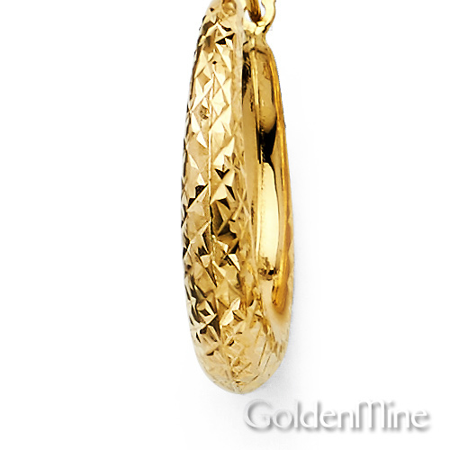 Crescent Diamond-Cut Petite Hoop Earrings - 14K Yellow Gold 0.6 inch Slide 2