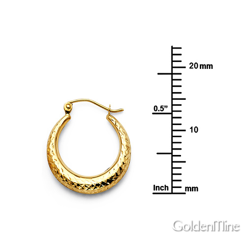 Crescent Diamond-Cut Petite Hoop Earrings - 14K Yellow Gold 0.6 inch Slide 1