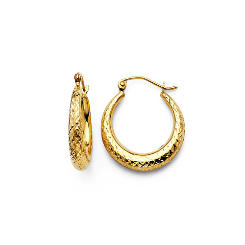 Crescent Diamond-Cut Petite Hoop Earrings - 14K Yellow Gold 0.6 inch Slide 0