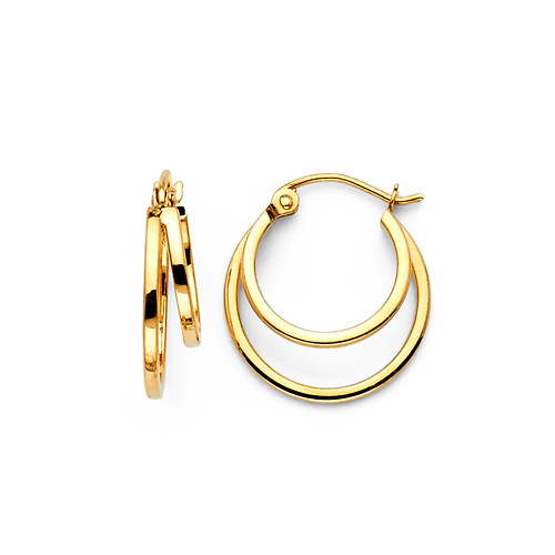 Polished Petite Double Hoop Earrings - 14K Yellow Gold Slide 0