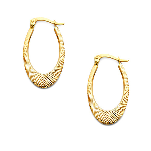 Diamond-Cut Smooth Medium Oval Hoop Earrings -  14K Yellow Gold Slide 0