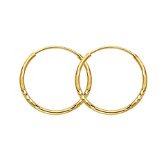 Diamond-Cut Satin Endless Small Hoop Earrings  - 14K Yellow Gold 1.5mm x 0.67 inch