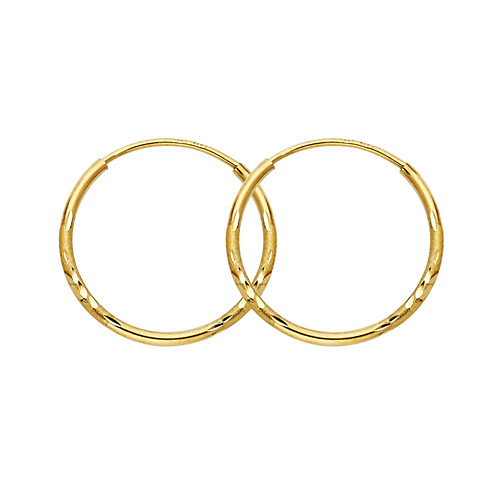 Diamond-Cut Satin Endless Small Hoop Earrings  - 14K Yellow Gold 1.5mm x 0.67 inch Slide 0