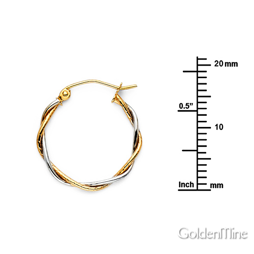 Twisted Small Hoop Earrings - 14K Two-Tone Gold 1.5mm x 0.67 inch Slide 1