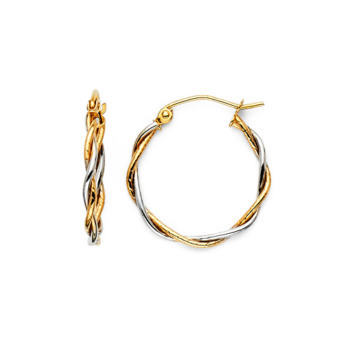 Twisted Small Hoop Earrings - 14K Two-Tone Gold 1.5mm x 0.67 inch Slide 0