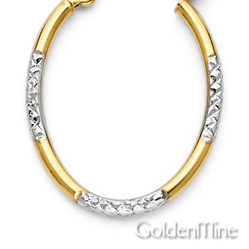 Crisscross Diamond-Cut Small Oval Hoop Earrings - 14K Two-Tone Gold Slide 2