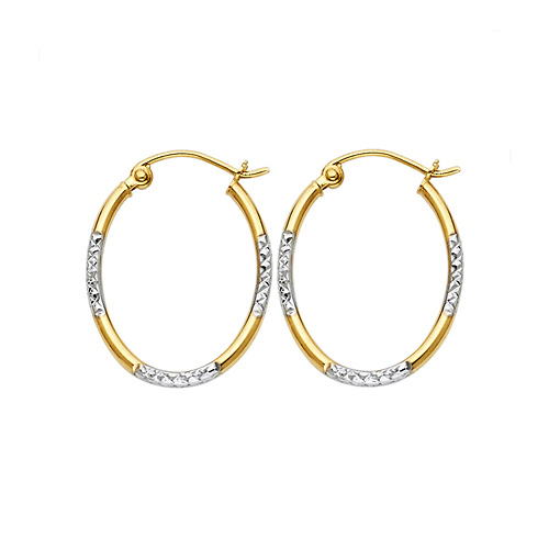 Crisscross Diamond-Cut Small Oval Hoop Earrings - 14K Two-Tone Gold Slide 0