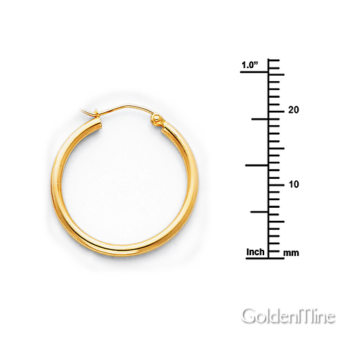 Polished Hinge Small Hoop Earrings - 14K Yellow Gold 2mm x 0.8 inch Slide 1