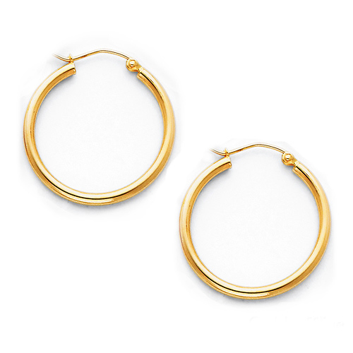 Polished Hinge Small Hoop Earrings - 14K Yellow Gold 2mm x 0.8 inch Slide 0