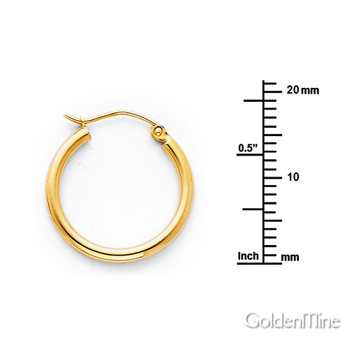 Polished Hinge Small Hoop Earrings - 14K Yellow Gold 2mm x 0.67 inch Slide 1