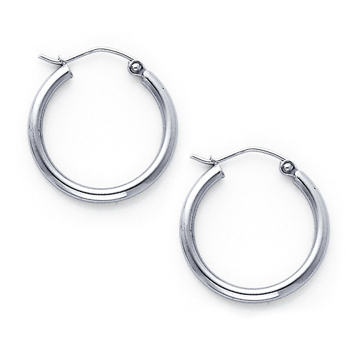 14K White Gold Polished Hinge Small Hoop Earrings - 2mm x 0.67 inch Slide 0