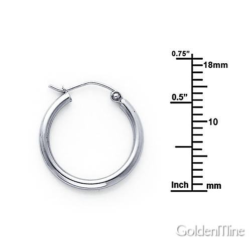 Polished Hinge Petite Hoop Earrings - 14K White Gold 2mm x 0.6 inch Slide 1