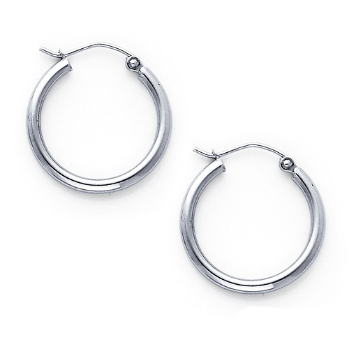 Polished Hinge Petite Hoop Earrings - 14K White Gold 2mm x 0.6 inch Slide 0