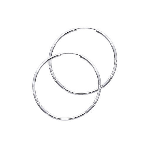 Diamond-Cut Satin Endless Medium Hoop Earrings - 14K White Gold 1.5mm x 1.1 inches Slide 0