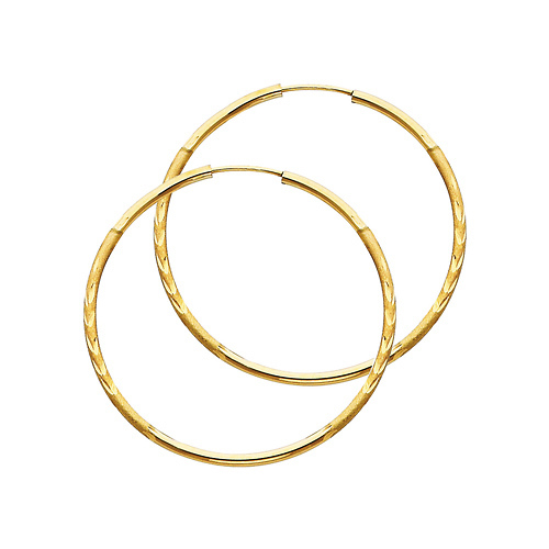 Diamond-Cut Satin Endless Medium Hoop Earrings - 14K Yellow Gold 1.5mm x 1.5 inch Slide 0