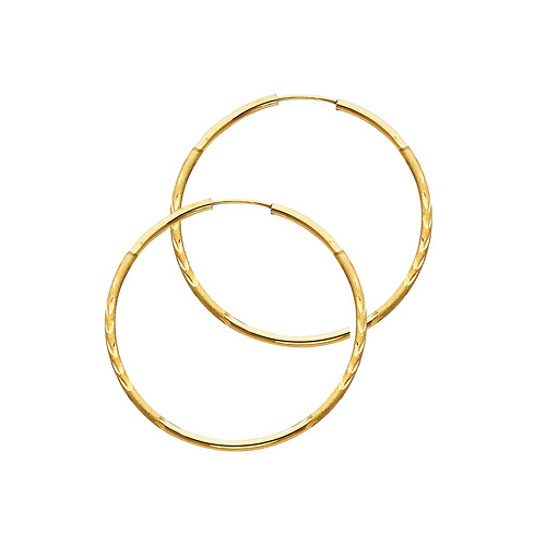 Diamond-Cut Satin Endless Medium Hoop Earrings - 14K Yellow Gold 1.5mm x 1.1 inches Slide 0