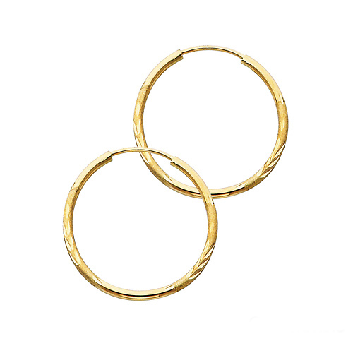 Diamond-Cut Satin Endless Small Hoop Earrings - 14K Yellow Gold 1.5mm or 0.9 inch Slide 0