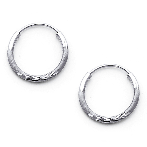 Diamond-Cut Satin Endless Petite Hoop Earrings - 14K White Gold 1.5mm x 0.6 inch Slide 0