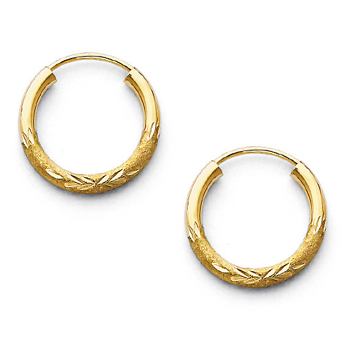 Diamond-Cut Satin Endless Mini Hoop Earrings - 14K Yellow Gold 2mm x 0.6 inch Slide 0