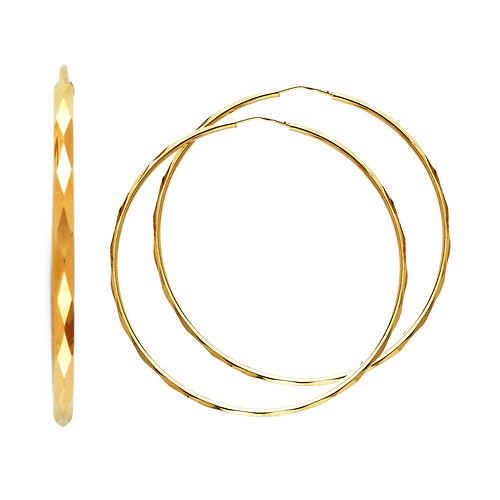 Faceted Endless Large Hoop Earrings - 14K Yellow Gold 1.5mm x 1.8 inch Slide 0
