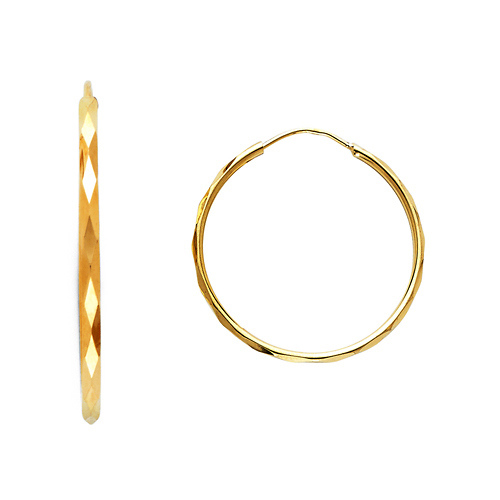 Faceted Endless Medium Hoop Earrings - 14K Yellow Gold 1.5mm x 1 inch Slide 0