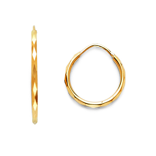 Faceted Endless Mini Hoop Earrings - 14K Yellow Gold 1.5mm x 0.5 inch Slide 0