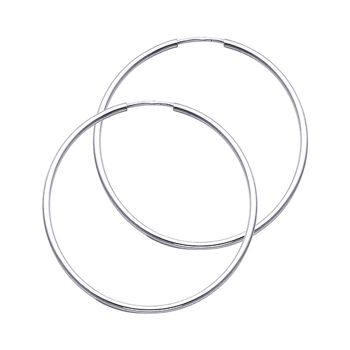 Polished Endless Large Hoop Earrings - 14K White Gold 1.5mm x 1.6 inch Slide 0
