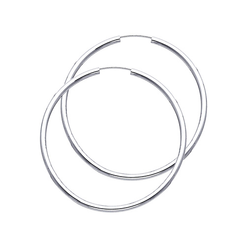 Polished Endless Large Hoop Earrings - 14K White Gold 2mm x 1.8 inch Slide 0