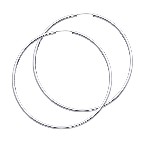 14K White Gold Polished Endless Extra Large Hoop Earrings - 2mm x 2.6 inch Slide 0