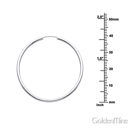 14K White Gold Polished Endless Medium Hoop Earrings - 2mm x 1.37 inch Slide 1