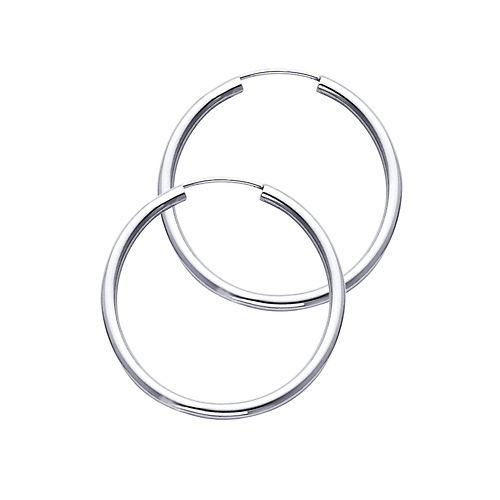 Polished Endless Medium Hoop Earrings - 14K White Gold 2mm x 1.2 inch Slide 0