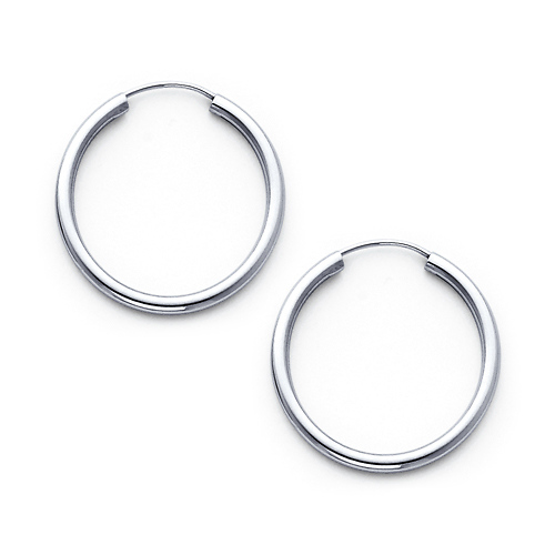 Polished Endless Petite Hoop Earrings - 14K White Gold 2mm x 0.6 inch Slide 0