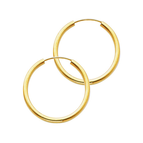 Polished Endless Medium Hoop Earrings - 14K Yellow Gold 2mm x 1 inch Slide 0