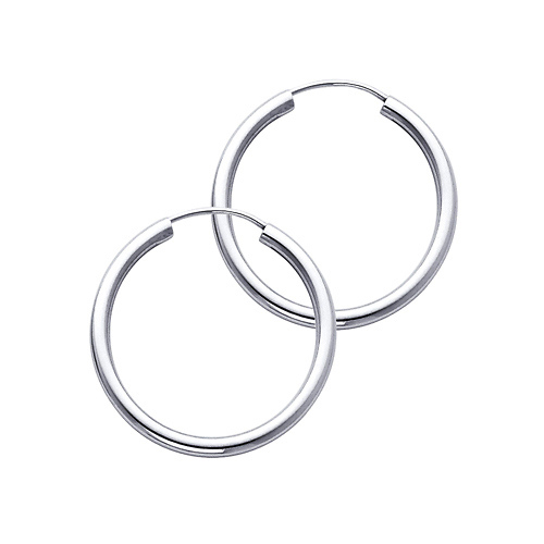 Polished Endless Medium Hoop Earrings - 14K White Gold 2mm x 1 inch Slide 0
