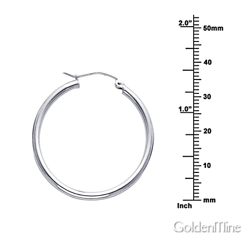 Polished Hinge Round Medium Hoop Earrings - 14K White Gold 2mm x 1.38 inch Slide 1