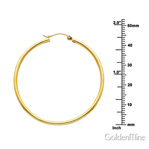 Polished Hinged Large Hoop Earrings - 14K Yellow Gold 2mm x 1.8 inch Slide 1