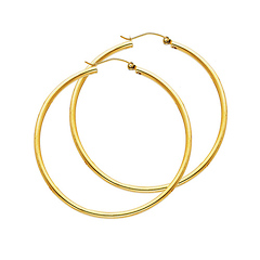 Polished Hinged Large Hoop Earrings - 14K Yellow Gold 2mm x 1.8 inch