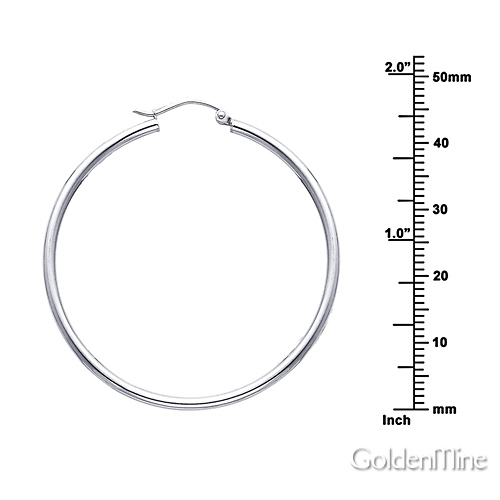 Polished Hinge Large Hoop Earrings - 14K White Gold 2mm x 1.8 inch Slide 1